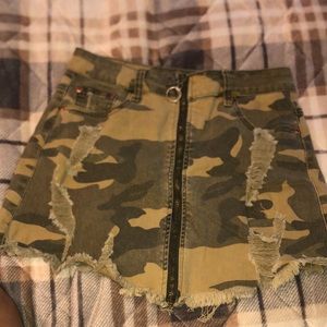 High Waisted Camo Jean Skirt